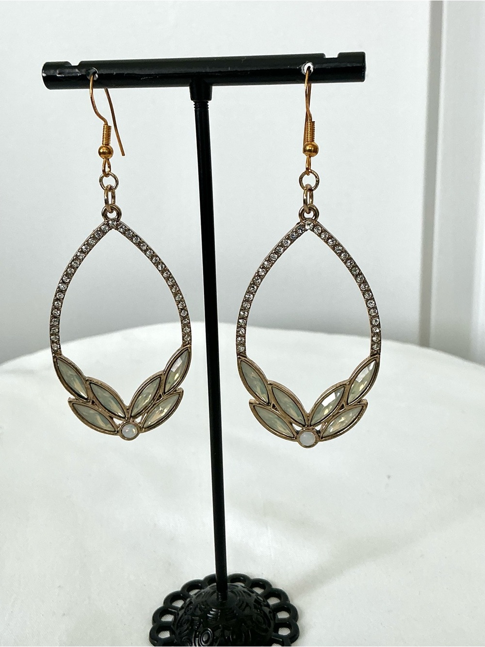 Gold Teardrop Crystal Dangle Earrings